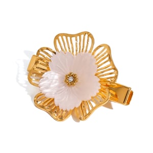 1 Piece Classic Series Retro Flower Stainless Steel  Gold Color Rhinestone Women's Hair Clips h5 Picture4